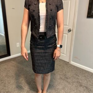 Black Ruched Knee-Length Pencil Skirt and short sleeve jacket for Work